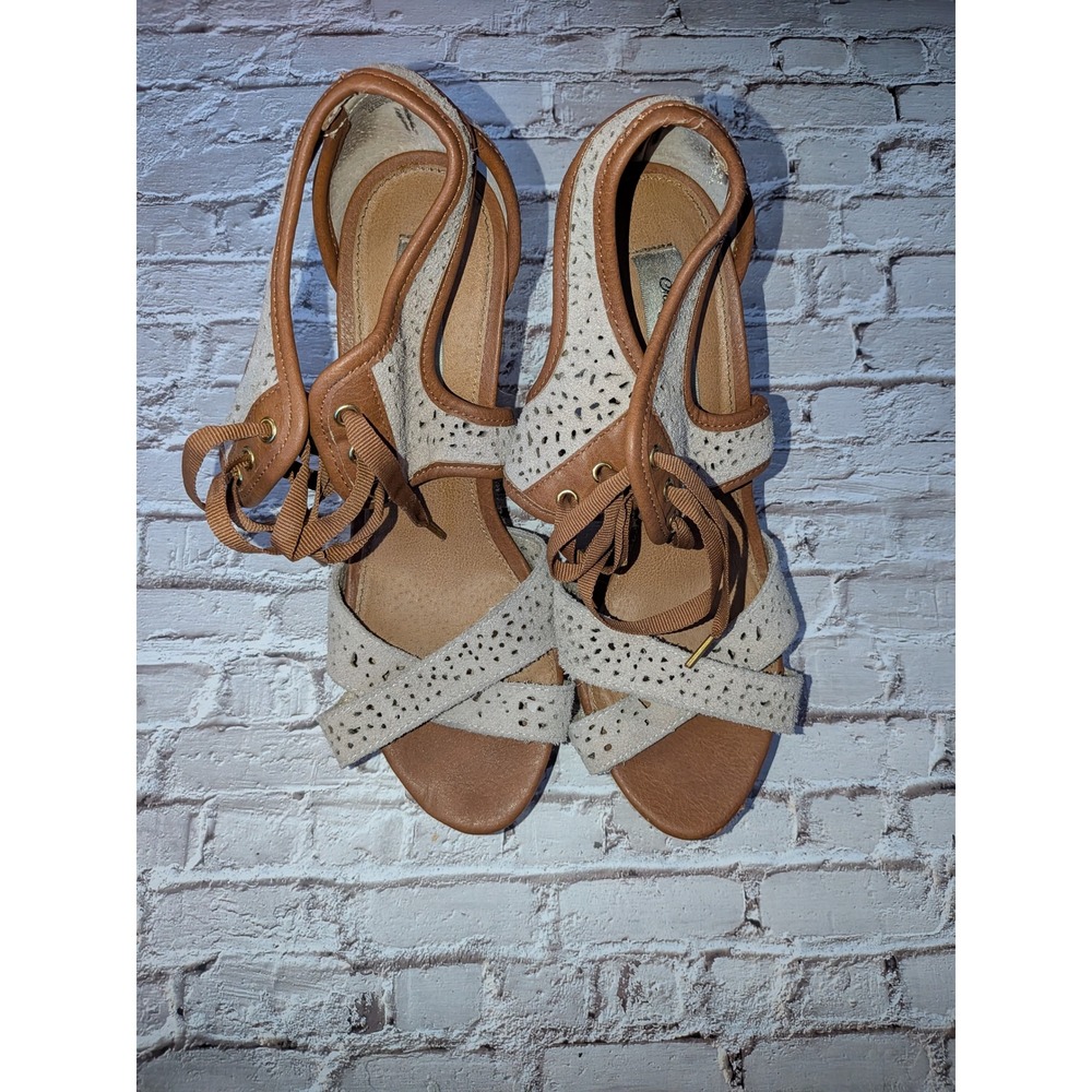 Naughty Monkey Beige Suede Espadrille Wedge Sandals Lace Up NMW1335-272 Size 9